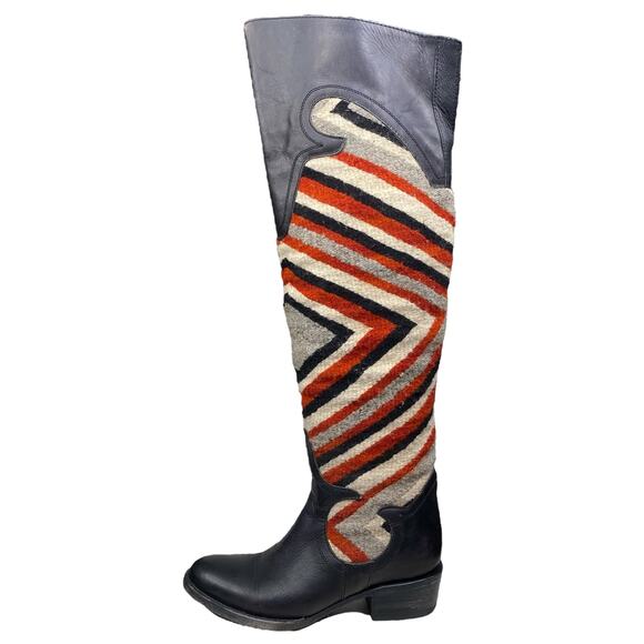 Freebird By Steven Cabal Black Leather Over The Knee Quilted Boots Size US 6 - Picture 3 of 12